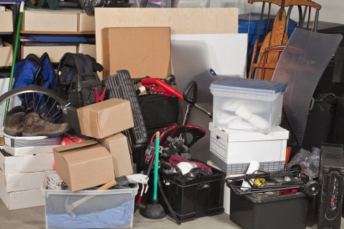 Close-up of documents and boxes during a Sudbury office clearance process